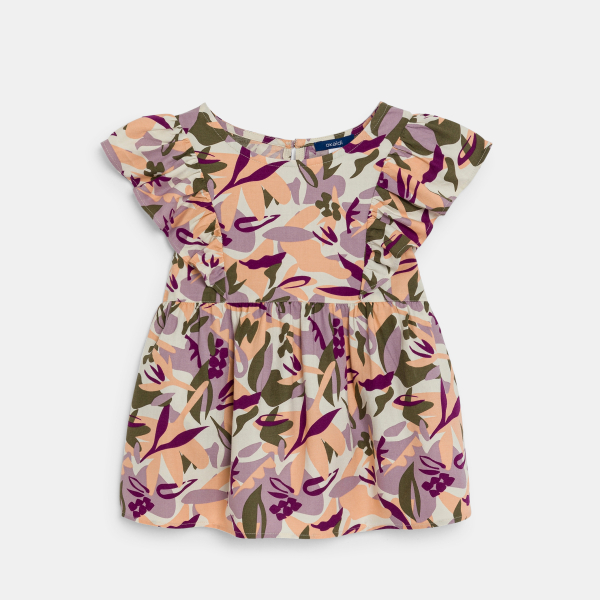 بلوزة برتقالية مطبوعة متعددة الألوان للفتيات